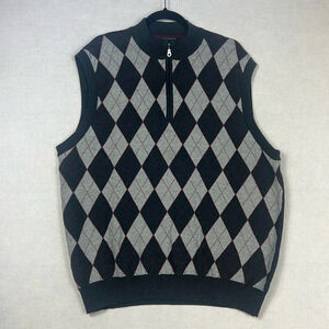 Greg Norman Golf Arygle Sweater Vest Mens Size Large 1/4 Zip Crew Neck Cotton